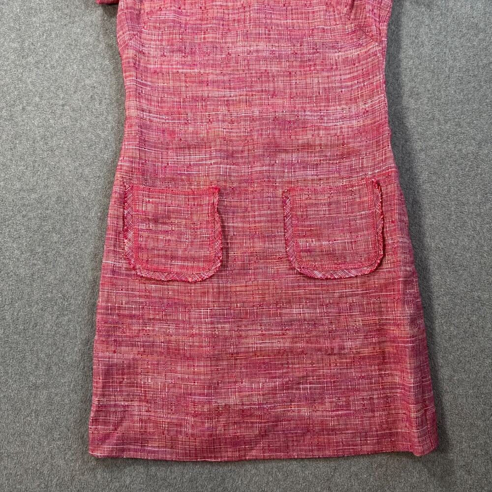 W By Worth Pink Tweed Shift Dress Women's 0 Short Sleeve High Neck Linen Blend - Picture 3 of 9